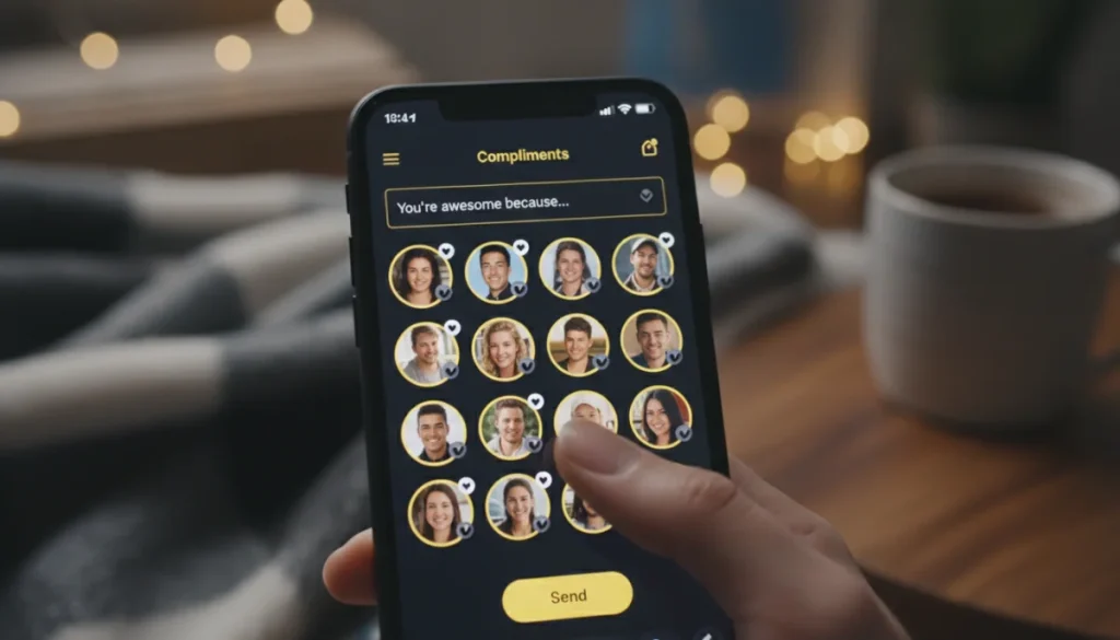 Bumble app screen showing the 'Compliments' feature in action