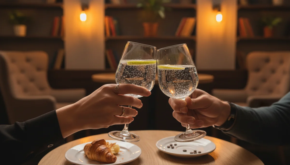 Couple enjoying a low-cost, intimate first date at a cafe.