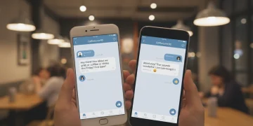 Smartphones displaying a dating app chat about moving from chat to first date.