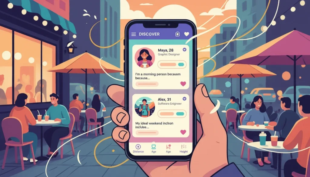 Coffee Meets Bagel Discover tab interface on a smartphone, showcasing expanded match options.