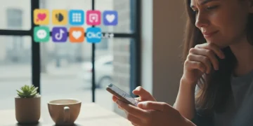 Thoughtful person composing a first message on a dating app