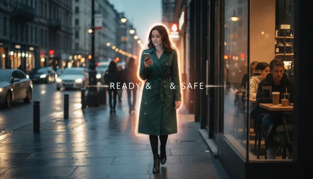 Confident woman entering cafe for a safe first date
