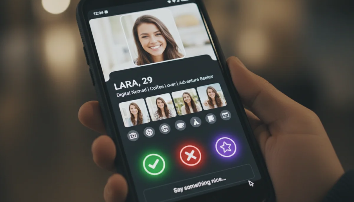 Smartphone displaying a dating app profile, highlighting digital connections.