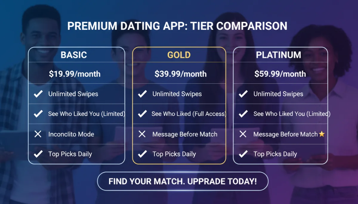 Subscription tiers and feature comparison for premium dating apps