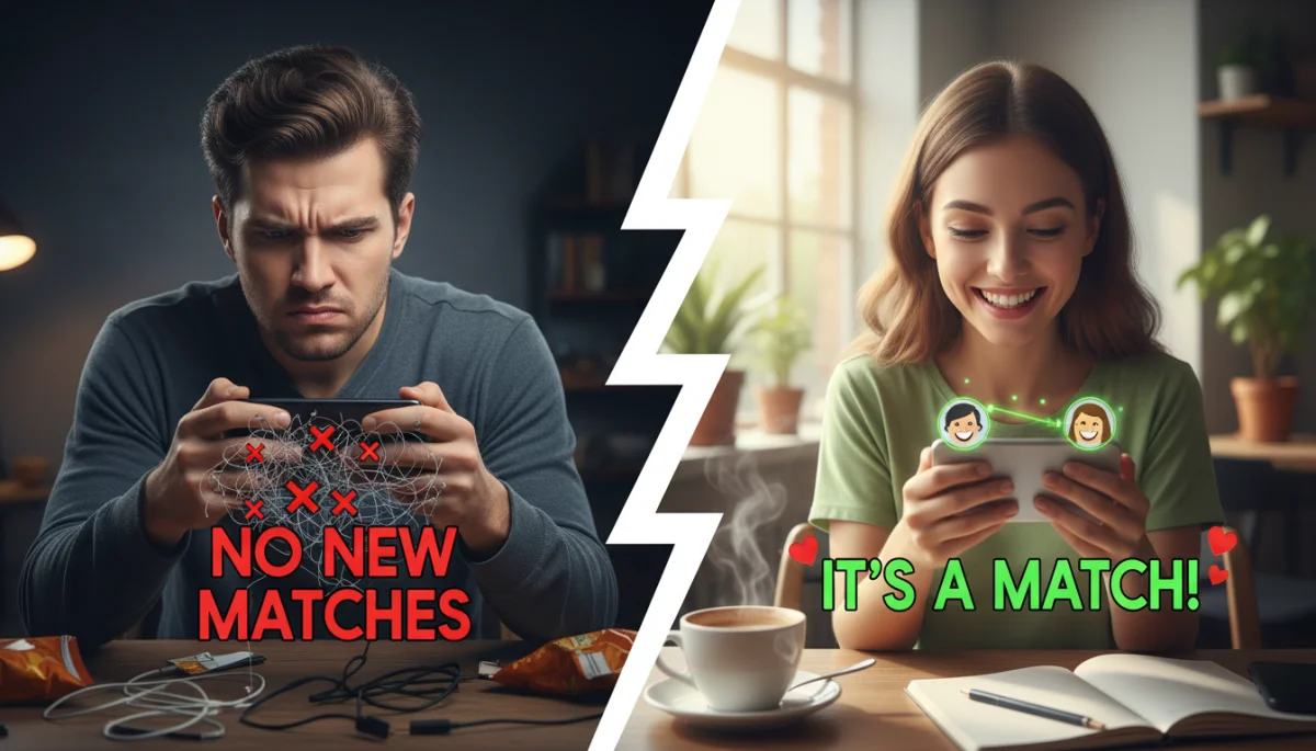 User experiences with dating app matchmaking, showing frustration and satisfaction.
