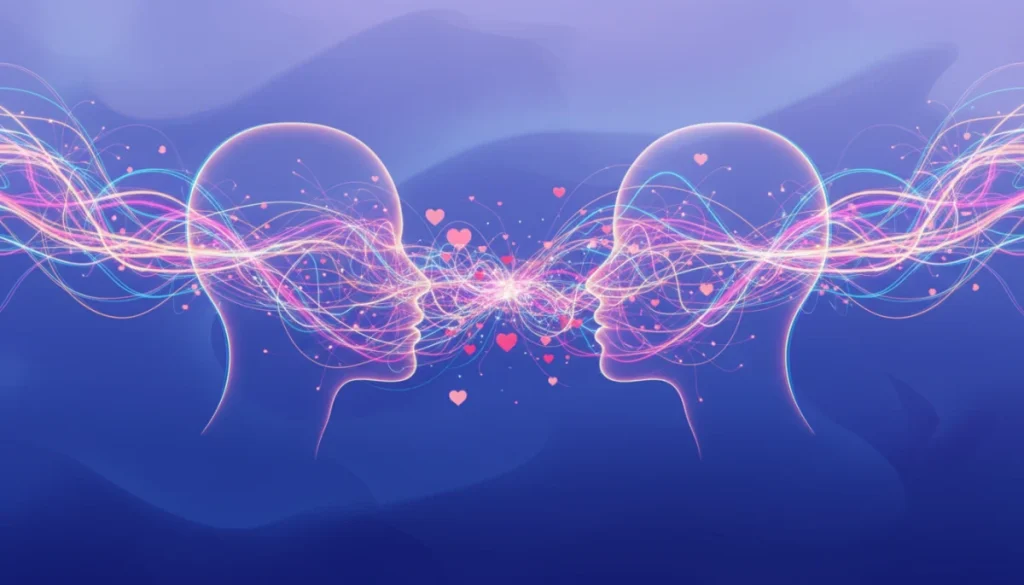 Illustration of digital connection leading to romantic chemistry
