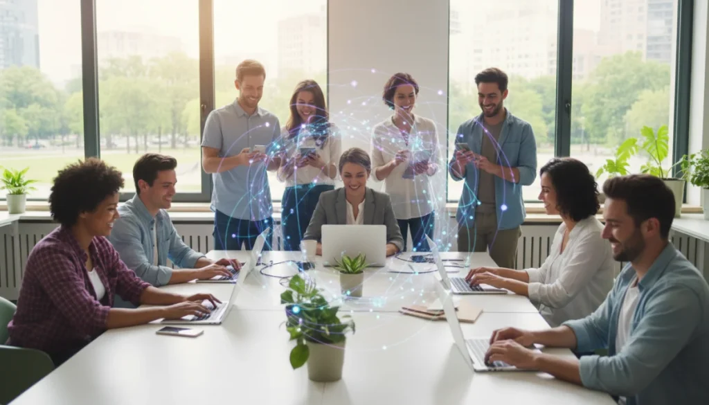 People connecting digitally, illustrating positive online interaction