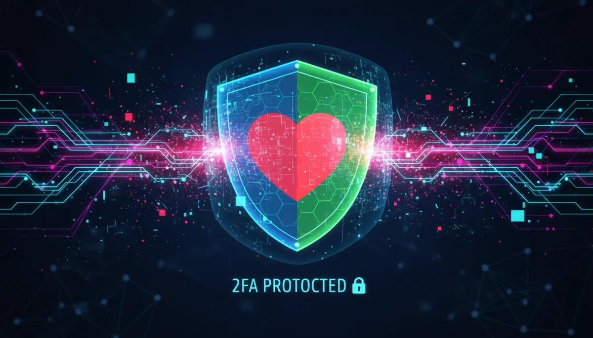 Digital shield protecting a heart icon, symbolizing secure online dating