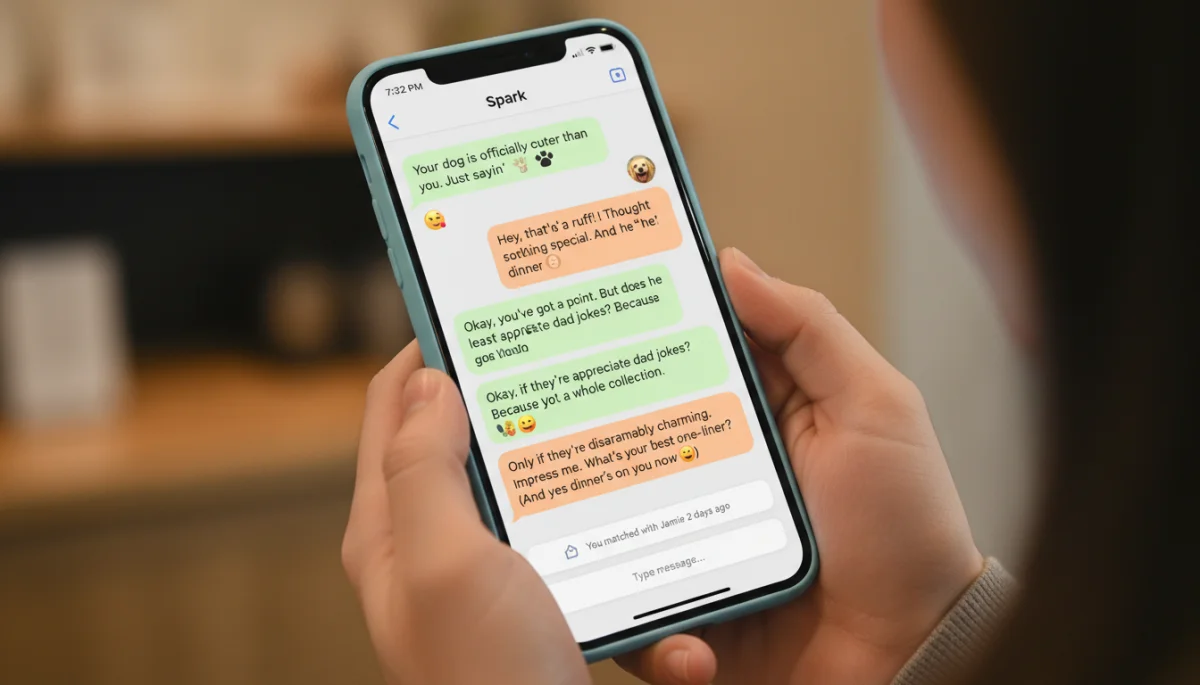 Engaging text message exchange on a dating app