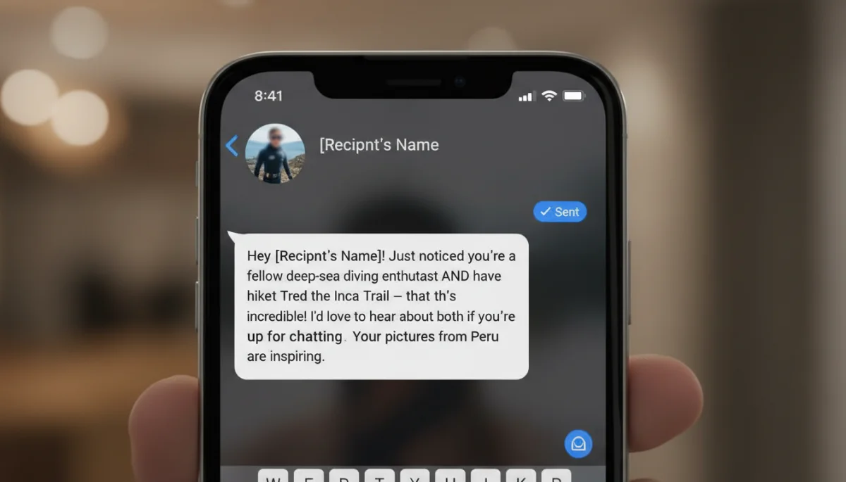 Engaging first message example on a smartphone screen
