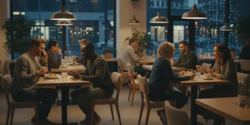 People on first dates, some showing red flags, others enjoying conversation.