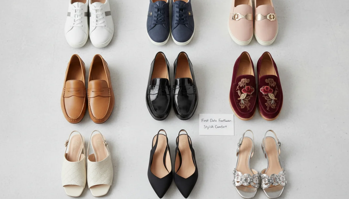 Assortment of stylish and comfortable first date shoes.