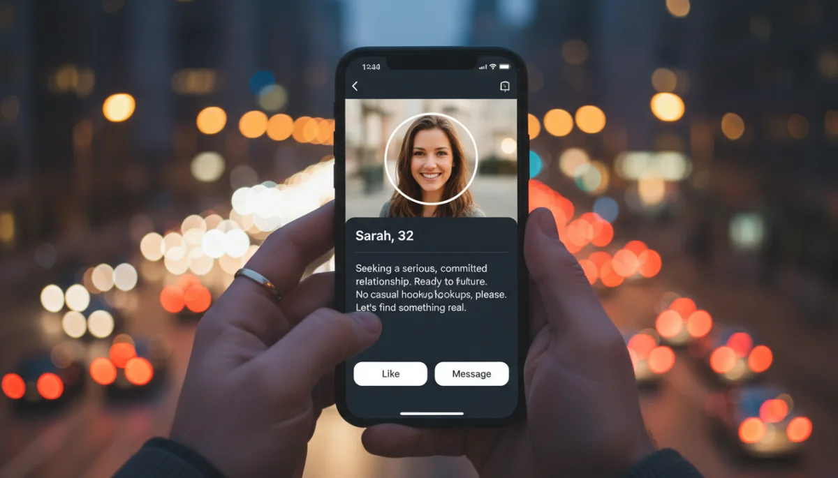 Smartphone displaying intentional dating app profile