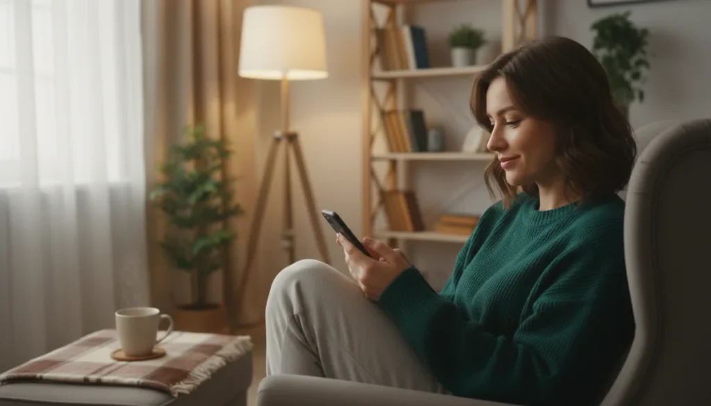 Introvert thoughtfully optimizing dating app profile on smartphone