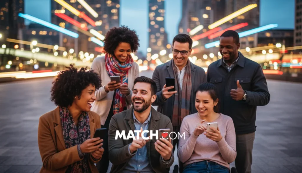 People happily using Match.com on their phones, making connections