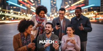 People happily using Match.com on their phones, making connections
