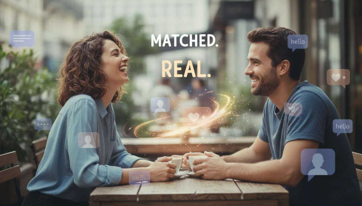Couple on a successful micro-date, transitioning from online to real-life connection.