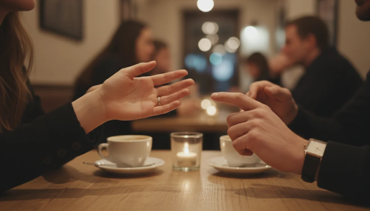 Hands on table, open vs. closed body language on a date.