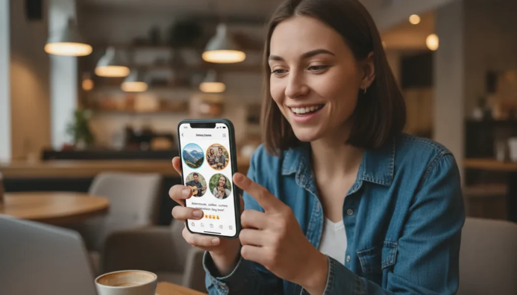 Confident person optimizing their dating app profile on a smartphone.
