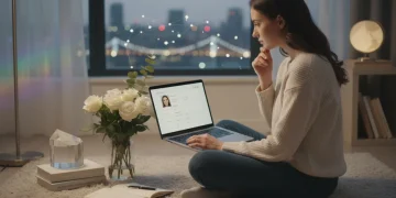 Thoughtful person optimizing dating profile for success