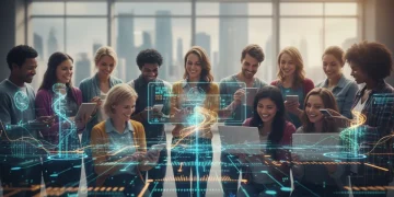 People connecting online through various digital devices