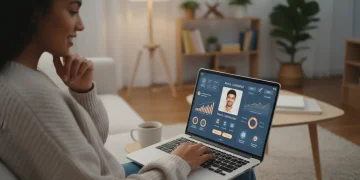 Thoughtful person analyzing dating profile on laptop to improve match quality