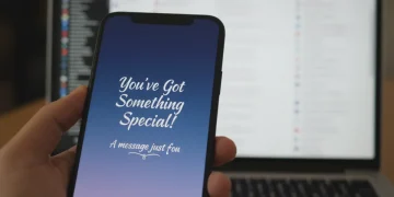 Smartphone displaying a personalized message amidst a cluttered digital inbox.