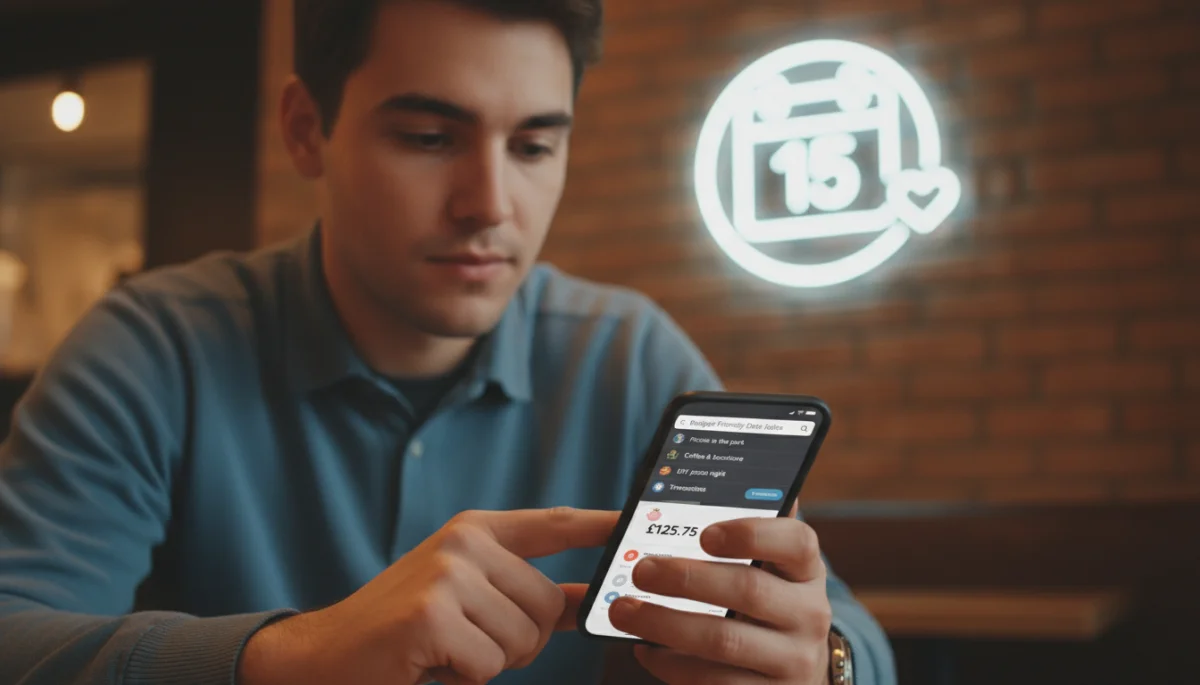 Person planning a budget-friendly first date using a smartphone app.