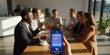 Diverse individuals intentionally connecting in a post-pandemic cafe setting