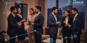 Professionals at a networking event, symbolizing The League's curated community