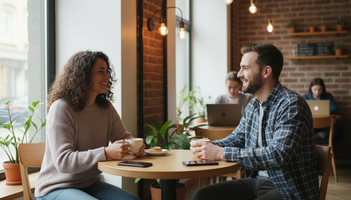 Couple enjoying a safe and relaxed coffee date