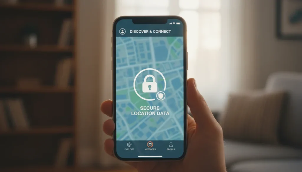 Smartphone showing secure dating app location settings