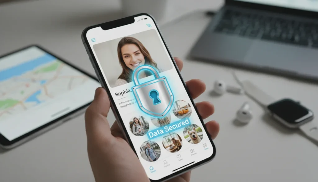 Secure dating app profile on smartphone screen with padlock icon