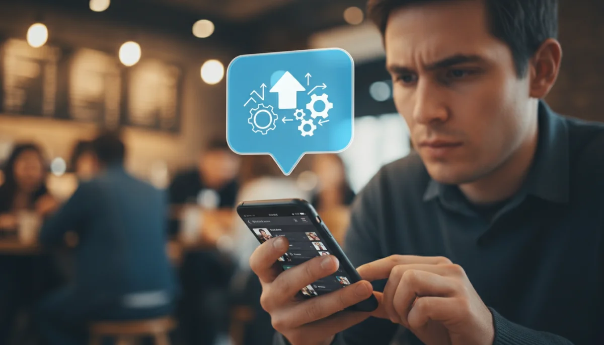 Person strategically typing on a smartphone for dating app messages.