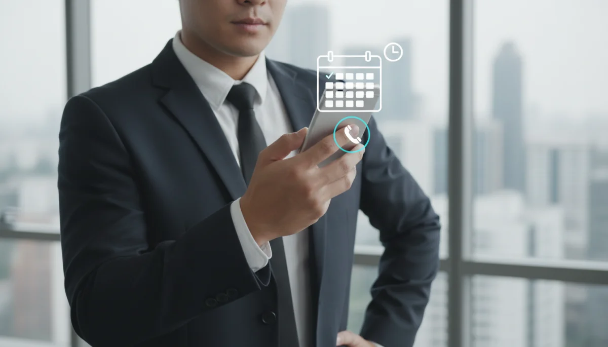 Confident individual preparing for a strategic phone call