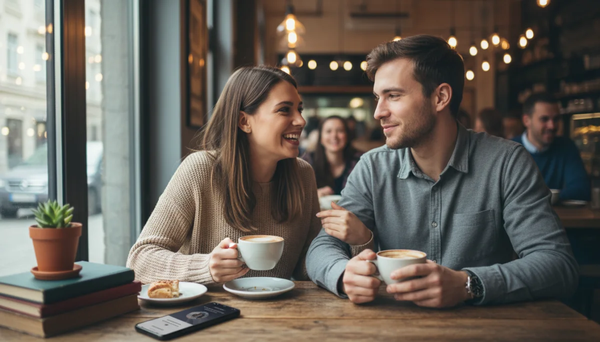 Couple on a successful date, met through a dating app
