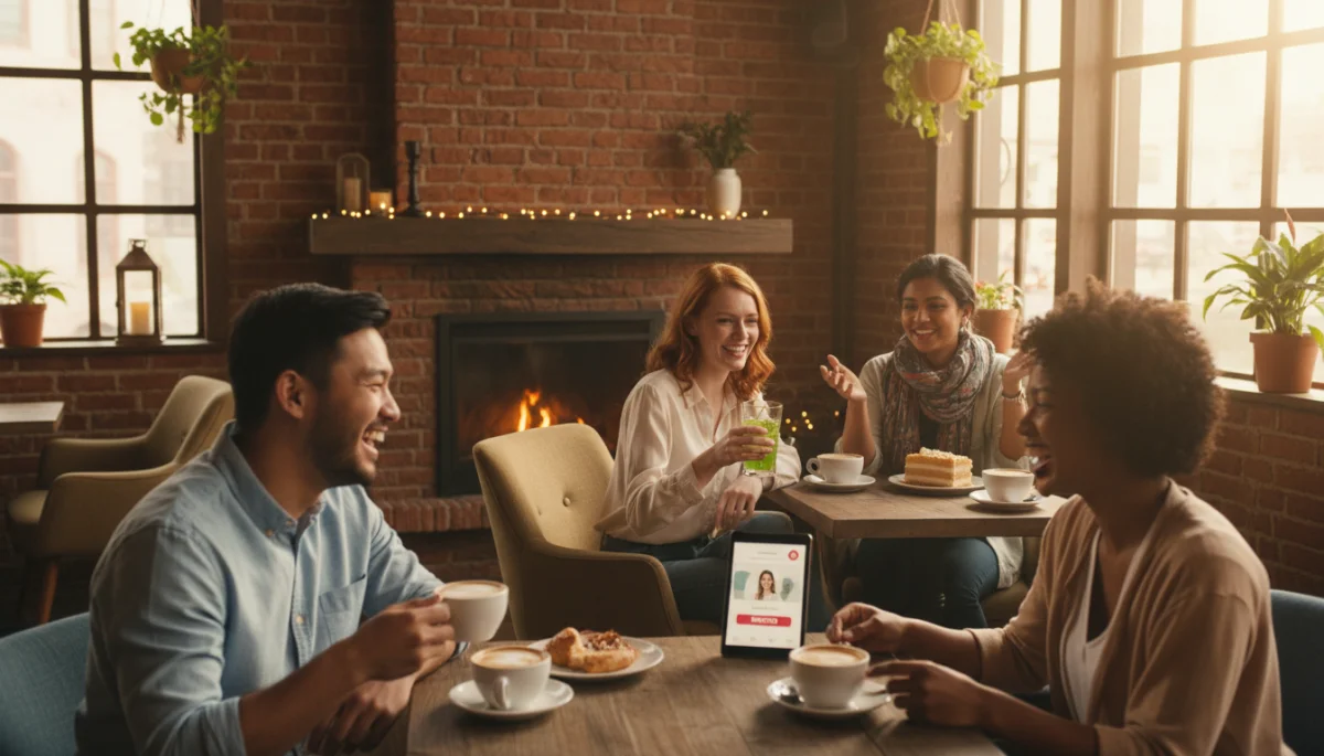 Diverse group enjoying a successful first date