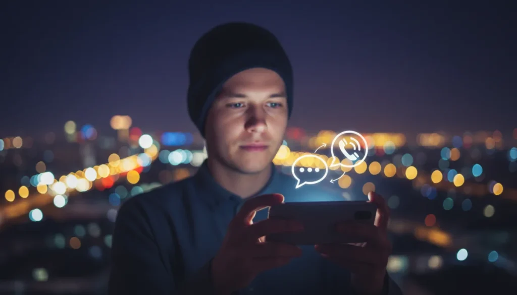 Thoughtful person transitioning from texting to a phone call on a smartphone