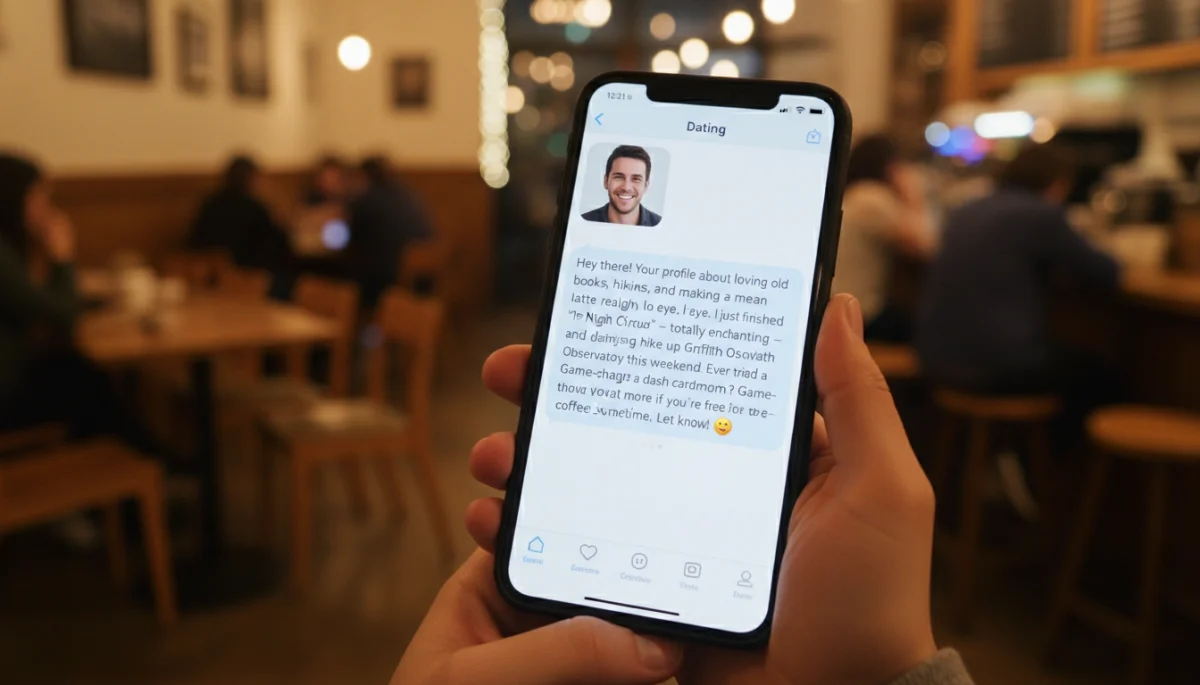Thoughtful dating app message on a smartphone, highlighting intentional communication.