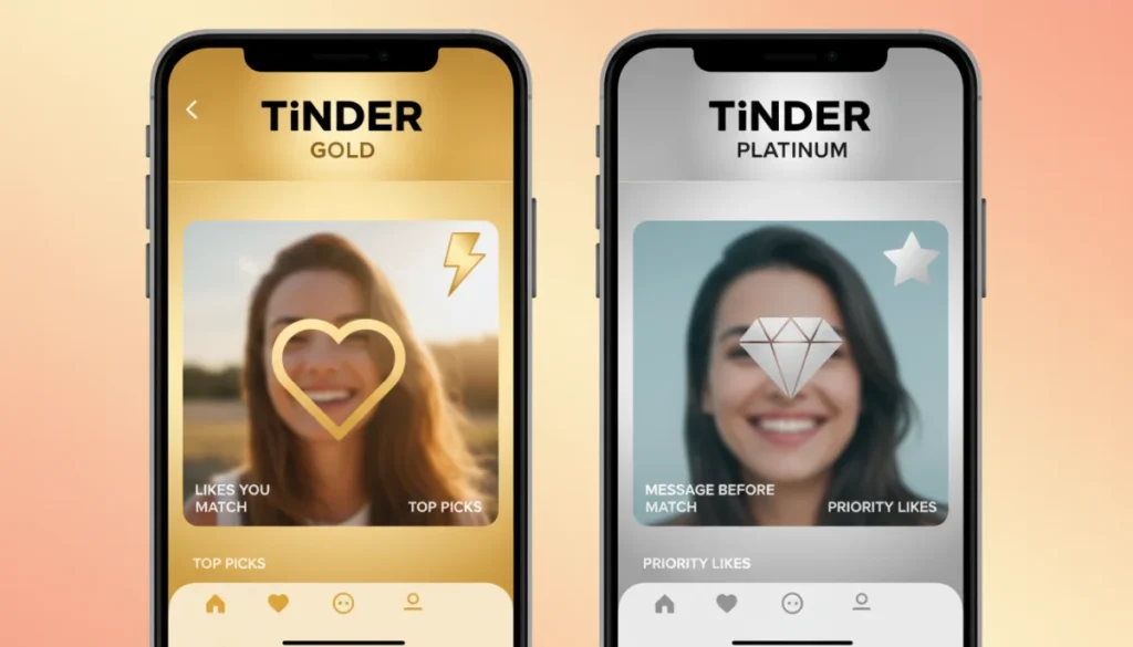 Tinder Gold vs Platinum comparison on smartphone screens