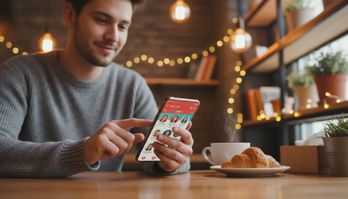 User actively swiping on Tinder, evaluating profiles