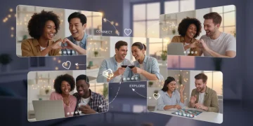 Young adults engaging in video calls on various devices, representing modern video dating.